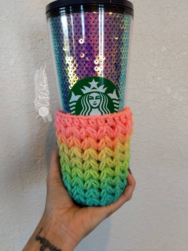 Crochet Pattern, Crochet Cold Brew Cozy, Crochet Ice Coffee Cozy, Crochet Meadow Cold Brew Cozy, Ltkcuties, DIGITAL DOWNLOAD ONLY