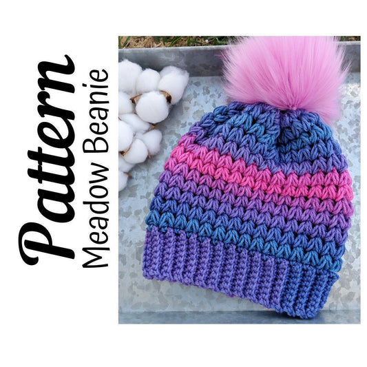 Crochet Pattern, Crochet Meadow Beanie PATTERN Only, Ltkcuties, Beanie, Crochet Ombre Beanie, Ombre Beanie, Crochet Hat,  DIGITAL DOWNLOAD