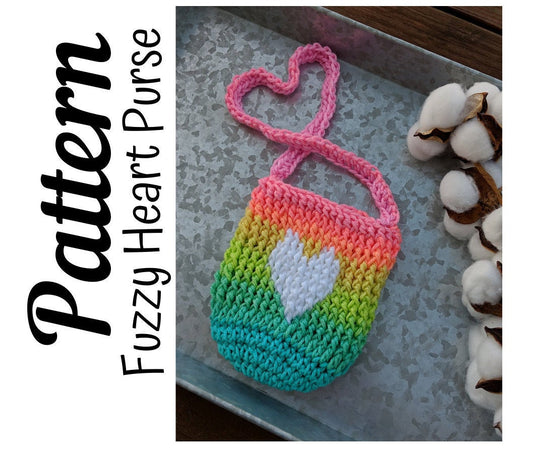 Crochet Pattern,Fuzzy Heart Toddler Purse PATTERN, Crochet Heart Purse, Crochet Rainbow Heart Purse, Crochet Purse Pattern, DIGITAL DOWNLOAD