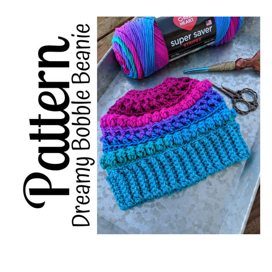 Crochet Pattern, Dreamy Bobble Beanie PATTERN, Ltkcuties, Crochet Messy Bun Hat, Crochet Bobble Beanie, Crochet Beanie, Crochet Hat Pattern,