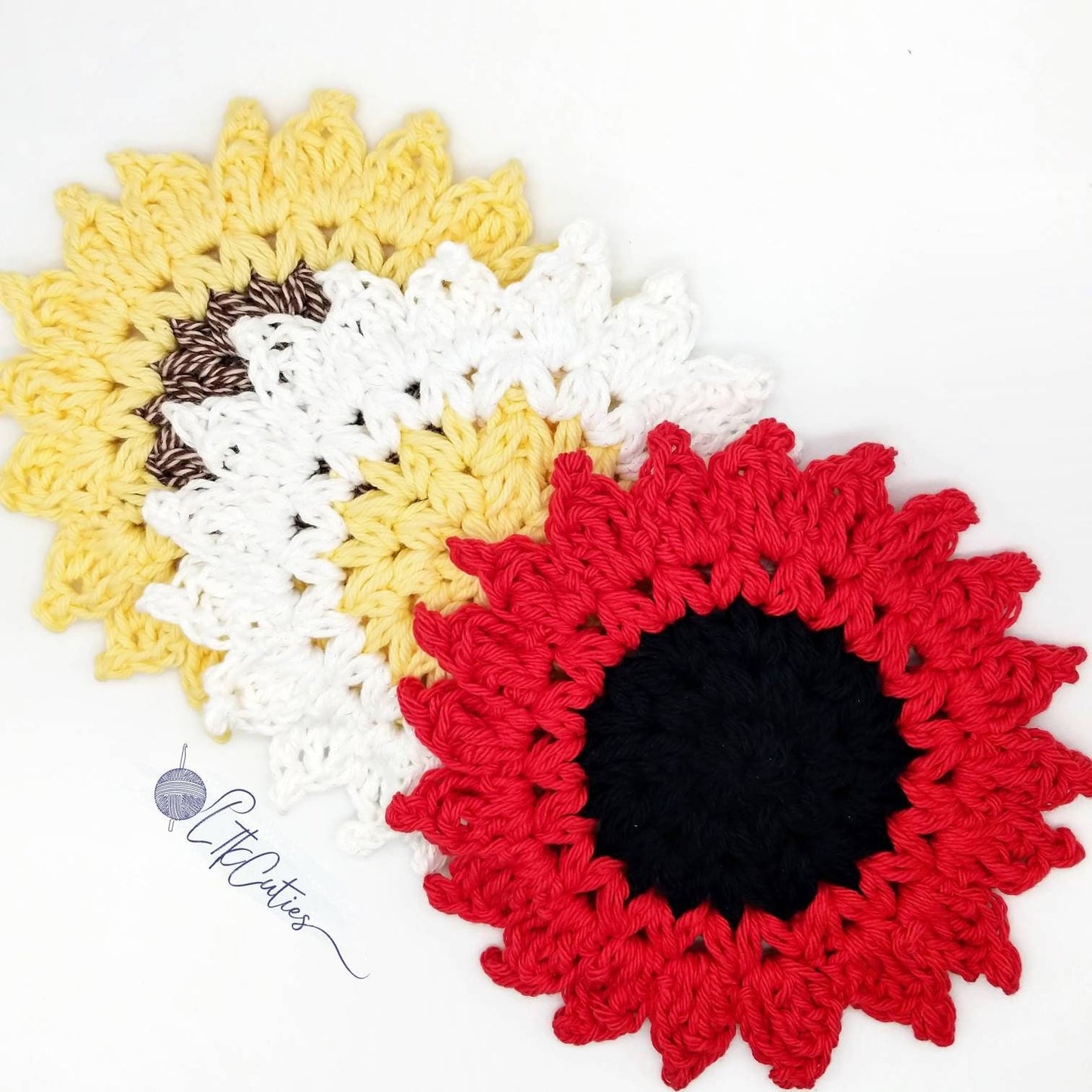 Crochet Pattern, Crochet Sunflower, Crochet Meadow Sunflower Coasters, Crochet Coaster, Crochet Flower, Ltkcuties, DIGITAL DOWNLOAD ONLY