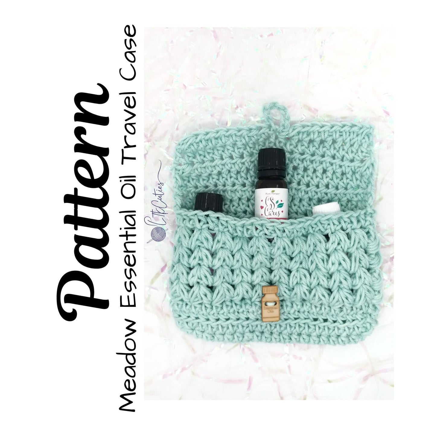 Crochet Pattern, Crochet Essential Oil Case, Crochet Meadow Essential Oil Travel Case, Ltkcuties, DIGITAL DOWNLOAD ONLY, Essential Oil Bag