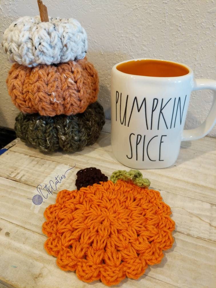 Crochet Pumpkin Coasters, Crochet Pumpkin, Crochet Pattern, Crochet Meadow Pumpkin Coasters, Ltkcuties, DIGITAL DOWNLOAD only.