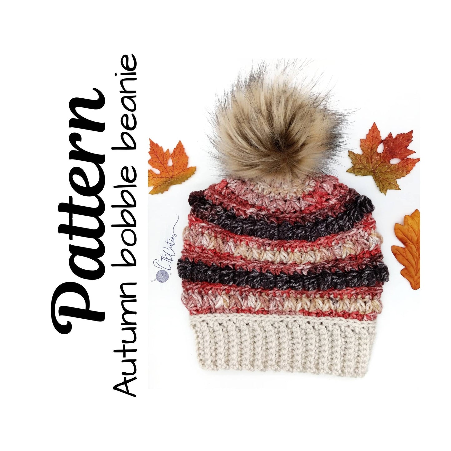 Crochet Pattern, Crochet Autumn Beanie, Crochet Autumn Bobble Beanie, Ltkcuties, Crochet Beanie, Crochet Beanie Pattern, DIGITAL DOWNLOAD