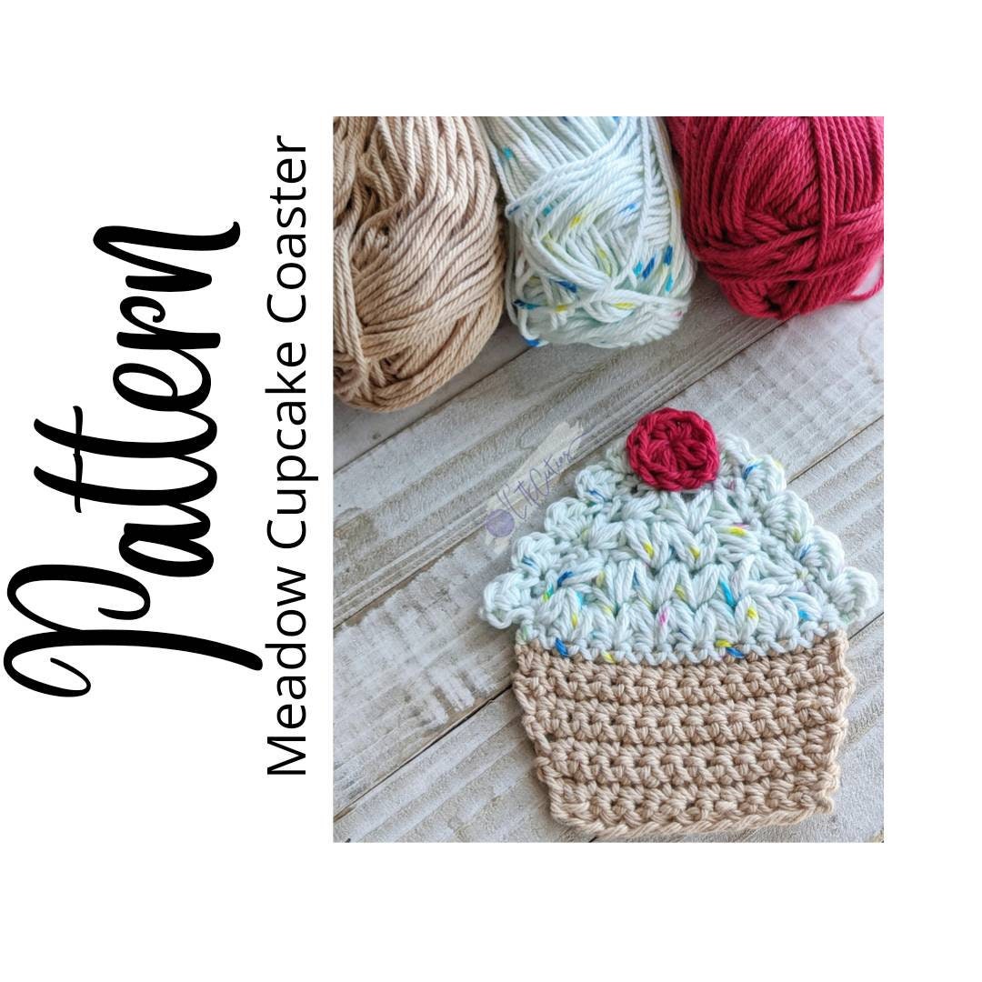 Crochet Pattern, Crochet Meadow Cupcake Coaster, Crochet Cupcake Coaster, Crochet Coaster, Cupcake Decor, Ltkcuties, DIGITAL DOWNLOAD